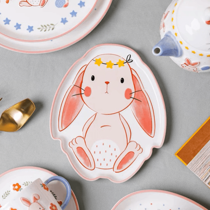 Japan NAU 精美兔子陶瓷碟子8.3寸长碟1份
