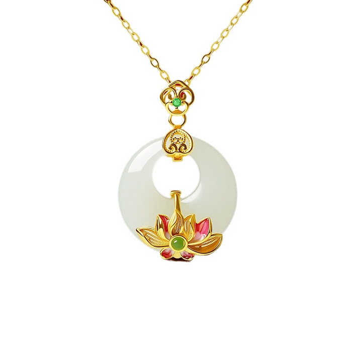 Gongli Shangxin Hotan Jade Necklace Women's Pure Silver Peace Buckle Pendant Neck Ornament Cloud Pattern Peace 20*29mm