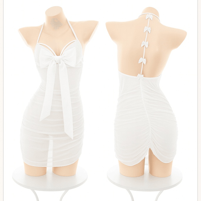 Unwrap the gift! Sexy bow-adorned sheer mesh dress with a bodycon skirt - White