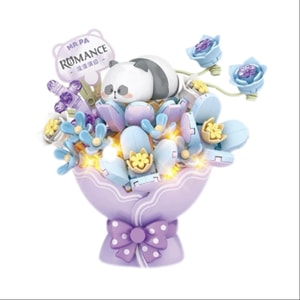 【中国直邮】 俐智 灯光版 熊猫花束积木 小颗粒 拼装玩具 耙老师联名款 小耙花束模型 礼物 闺蜜情侣 - 紫色 1套*