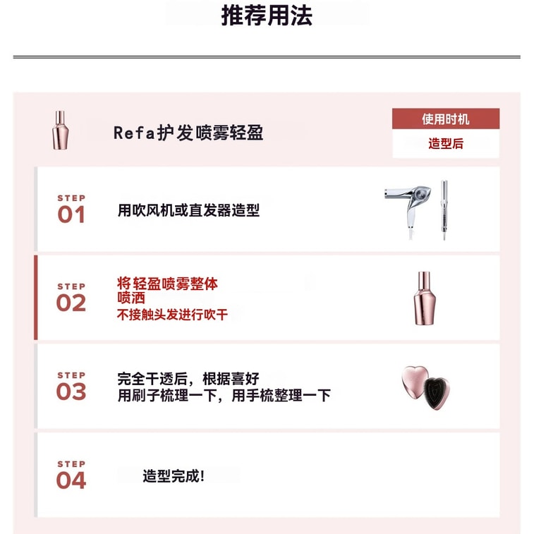 【日本直邮】 日本 REFA 清爽蓬松 免洗护发 定型喷雾 柔顺保湿 桃子香 150ml 5