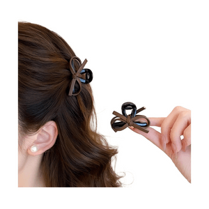 美佳严选 ミニバレッタ 蝶結びヘアクリップ 小ぶりでスイート 上品なヘアアクセサリー 砕いた髪用 小さなグリッパーヘアアクセサリー (ブラウン)*1ペア