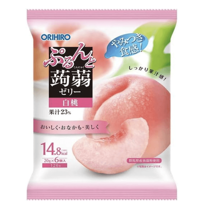【日本直邮】ORIHIRO 低卡 蒟蒻果汁果冻 即食方便 白桃味 6枚装