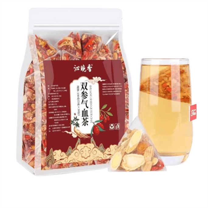 【中国からの直送】秦万祥 ダブル人参気血茶 健康・体調を整える強壮茶 気血の滋養 黄耆 当帰 人参 気龍眼 紅棗 クコの実茶 15袋/袋