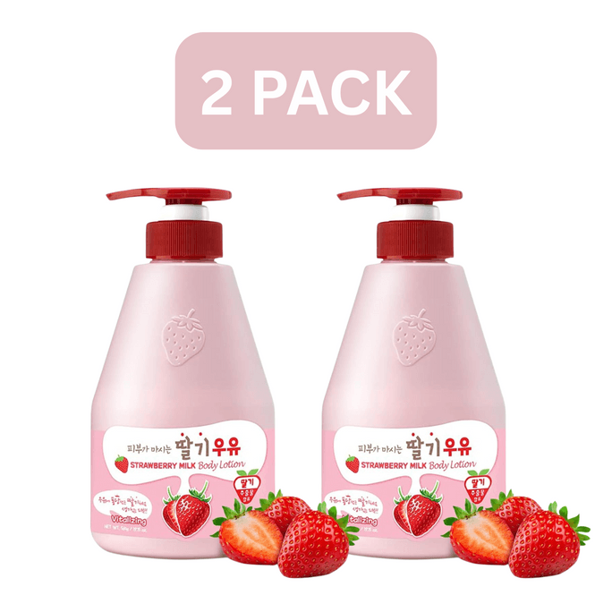 韩国 Kwailnara 草莓牛奶身體乳液雙入組 – 深層保濕輕盈配方韓國身體乳每瓶560g / 19.75oz