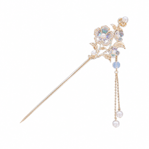Classical Chinese Hairpin Tassel Flower Hairpin High-end And Niche -Three - Life Flower 1 Pc
