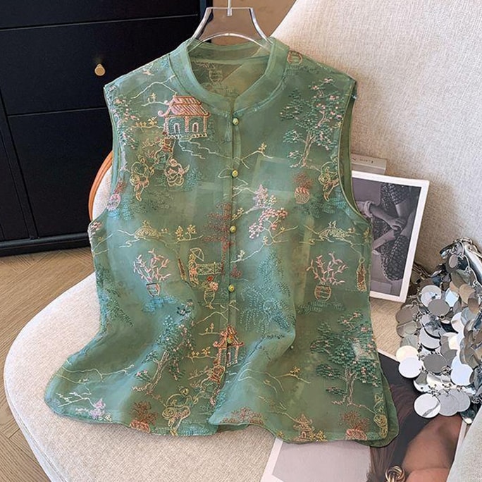 Chinese Style Embroidery Penetrate Tang Suit Vest Coat for Women L