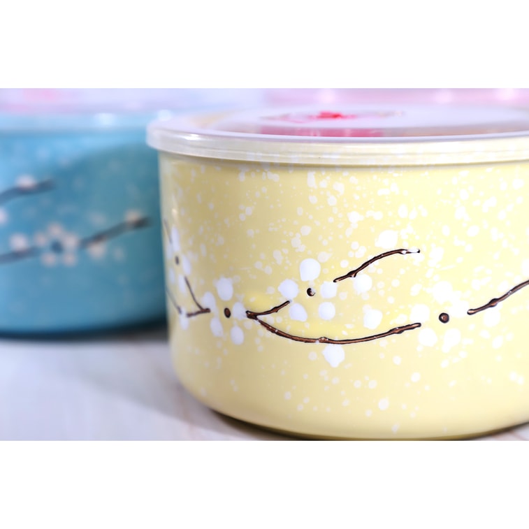 GINKGOHOME Microwavable Ceramic Noodle Bowl with Handle and Seal Sakura Snow Flake Floral Design - Lemon 24oz 3