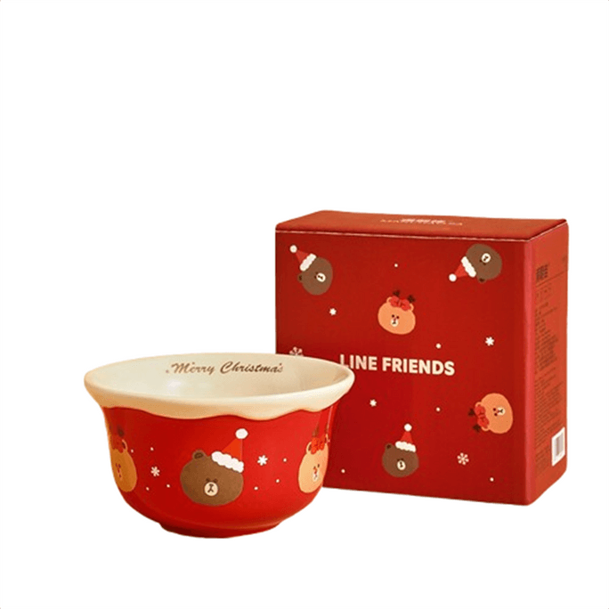 【中國直郵】日本 LINE FRIENDS 聖誕餐具碗蝶盤套裝家用陶瓷碗盤杯子新婚伴手禮餐具新款禮盒套裝 聖誕餐具-4.5英寸碗