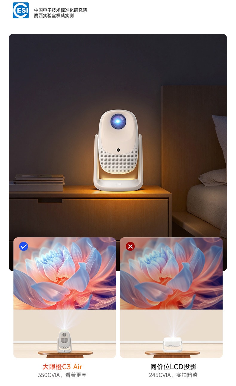 【中国直邮】 小米有品 大眼橙C3Air投影仪高亮家用高清放映机1080P4K解码影院卧室无需幕布可连手机