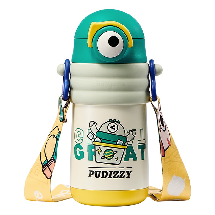  Bc Babycare 普迪仔兒童保溫杯吸管杯兒童水杯寶寶學飲杯不鏽鋼嬰兒保溫杯-450ml -科里斯綠-背帶款