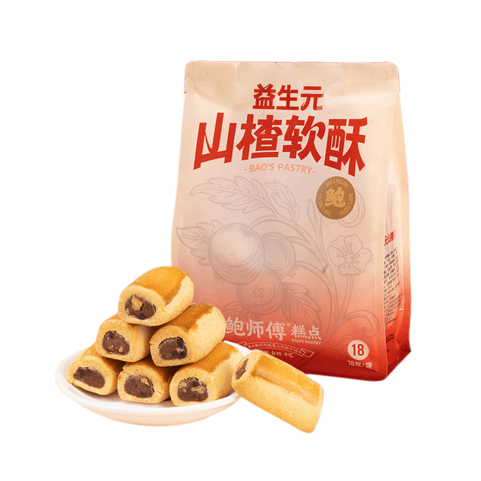 【중국 직배송】 바오스푸 클래식 산사자 소프트 크리스피 360g 1봉 새콤달콤 산사자 필링 입맛 돋우는 페이스트리 황금 페이스트리 중추절 간식 선물 60일 짧은 보관 기간
