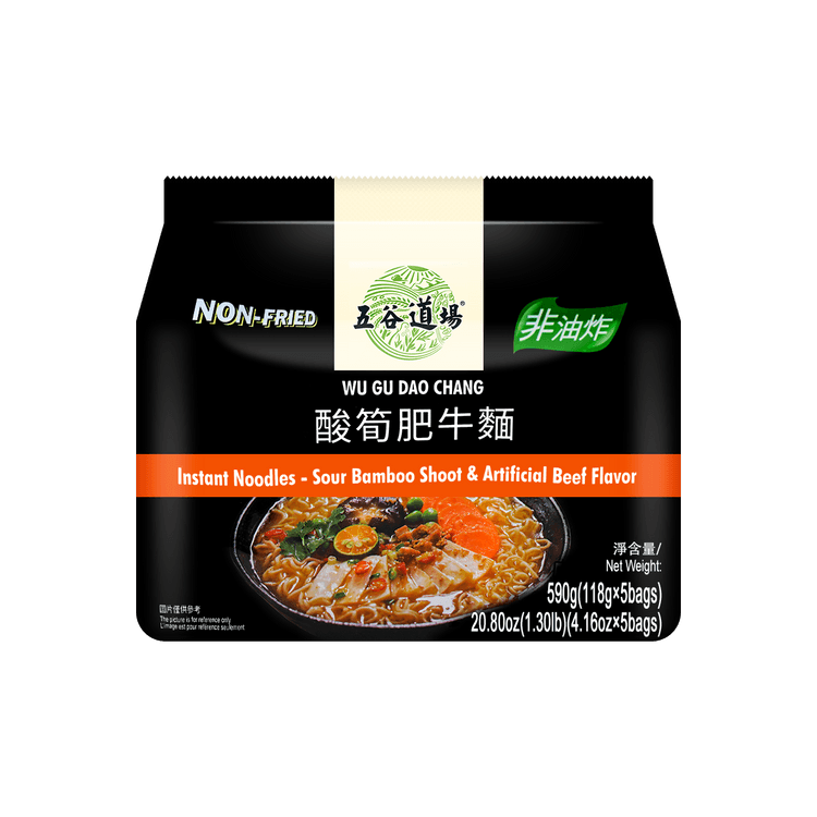 五谷道场非油炸方便面番茄牛腩味袋装107g*5包- 亚米