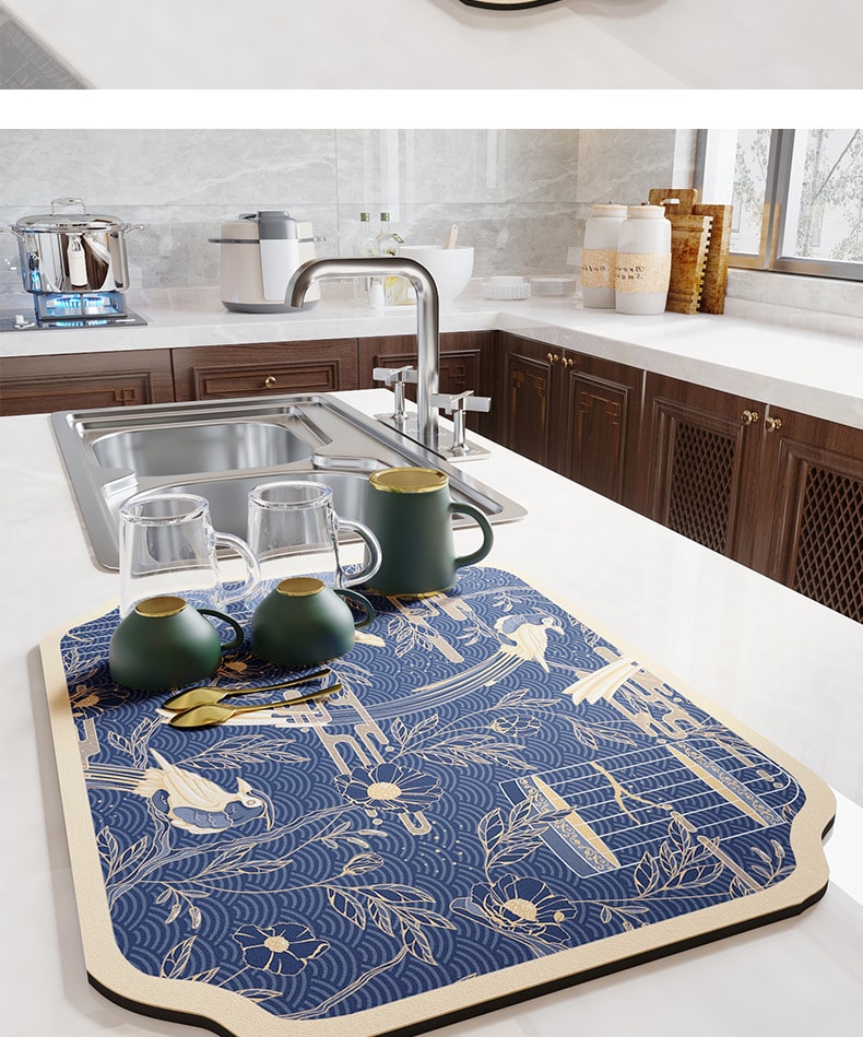 FaSoLa Life 硅藻泥沥水垫 30*40CM 莺歌蓝 1片 厨房台面 吸水速干垫 干燥