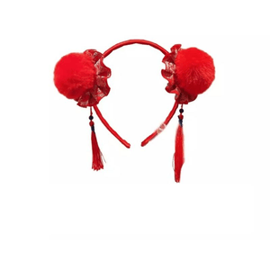 Hair Hoop Women Children's Hair Accessories Festive Red Head Hoop Chinese Wind Red Hair Ball Tassel Hair Hoop 12cm*1