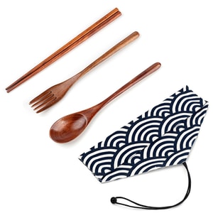  Natural Wood Dining Set With Fork Spoon and Chopsticks