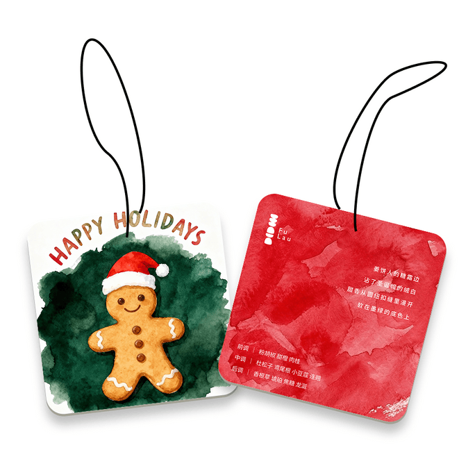 【Christmas & New Year Scented Diffuser Card -Ginglebread Man】 Car Air Freshener Diffuser Hanging Card, Closet Odor Eliminator, Honey-Saffron-Patchouli-Oakmoss, 1 Piece