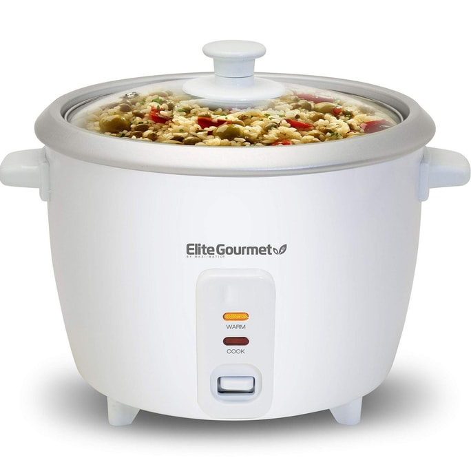 Electric Rice Cooker with Automatic Keep Warm Makes Soups Stews Grains Hot Cereals White 6 Cups Cooked (3 Cups Uncooked)