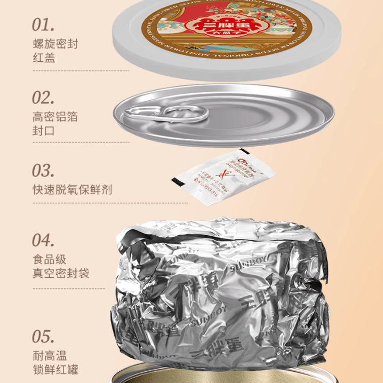 【中國直郵】 三胖蛋 原味葵瓜子【國潮罐】內蒙特產葵花子 旅行聚會休閒零食 160g*3罐 7