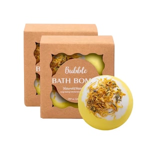 Chamomile Dried Flower Bath Bombs 2pcs【Super Bubbles·Aromatherapy Bath】Natural Handmade Long-Lasting Scent Grape Seed Oil Citric Acid Plant Extracts Moisturizing Relieves Fatigue【Bedtime Relax】