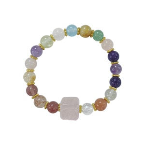 【中国直邮】 HSPM 九尾狐方糖多宝紫水晶串珠手链女时尚高级感海蓝宝手串首饰 8mm 1个