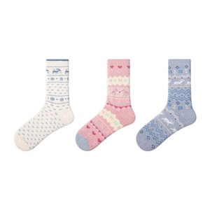 Autumn Winter New Coral Fleece Socks Women's Thick Warm Fair Isle Y2K Mid Calf Socks Continuous Winter F 3 Pairs