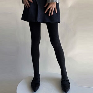 Cotton Blend Basic Versatile Thermal Slim-Fit Fleece-Lined Footed Leggings, Black-Footed Style F