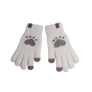 Plush Gloves Winter Warm Cute Female Winter Cold Padded Cat Paw Milk White
