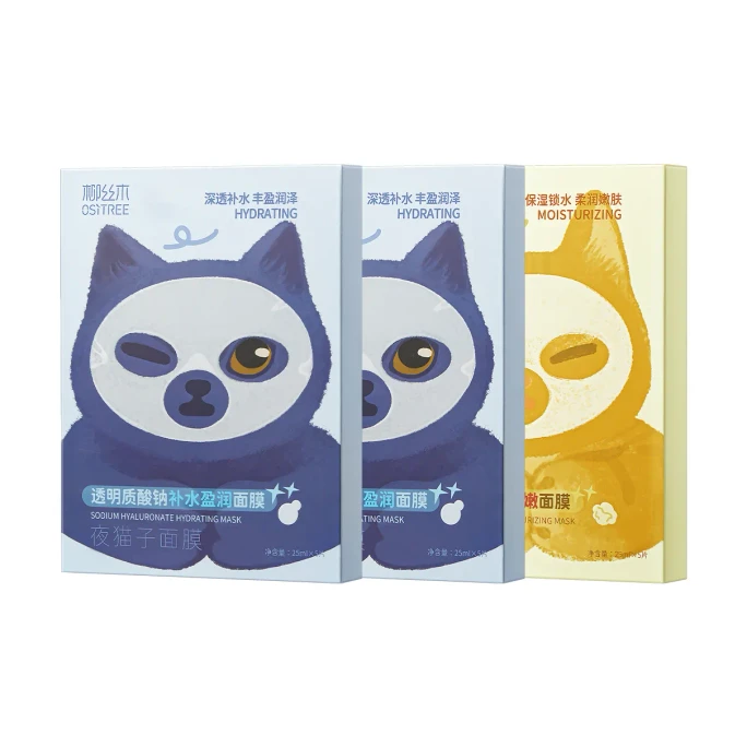 【香港直送】 柳絲木 夜貓子面膜 小藍貓10片+小橘貓5片 無盒 補水+保濕組合 熬夜肌救星 3重玻尿酸補水 專利銀耳多醣保濕 熬夜常備