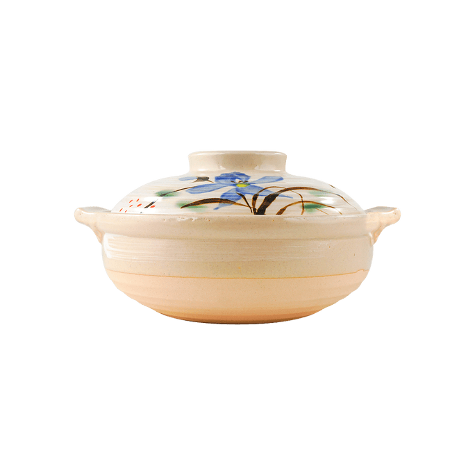 일본 점토 냄비 도나베 파란색 꽃 프린트 72온스 10x6"