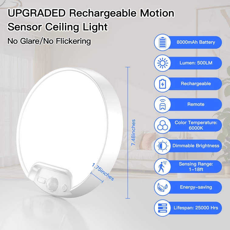 2Pack Newly Upgraded Rechargeable Ceiling Light with Remote for Closets Stairs Shower 5