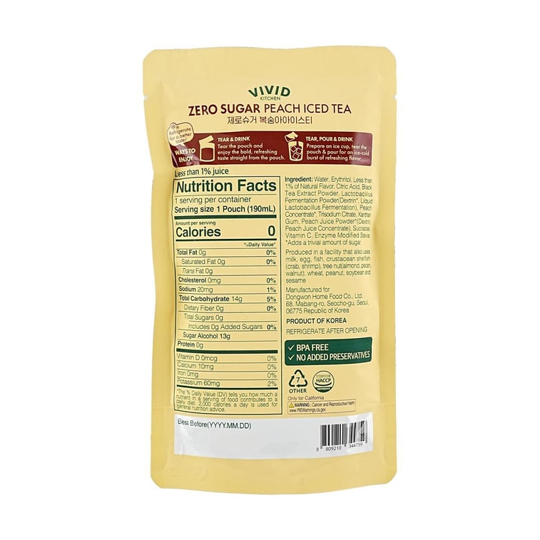 韩国DONGWON东远 VIVID KITCHEN 无糖桃子冰茶 190ml【0糖0卡0脂】【小红书爆款】【便利店同款】 3