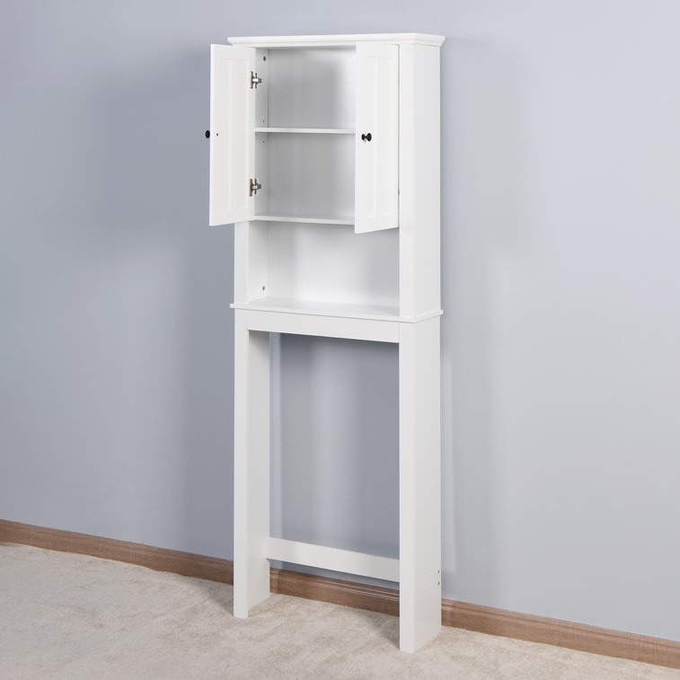 Over-The-Toilet Storage 23.62*7.72*67.32in【Door Cabinet·Adjustable Shelf·Open Display】White Wooden Bathroom Space Saver, Laundry Organizer【Small Bathrooms·Renters】Anti-Tip Hook Easy-Numbered Assembly 3