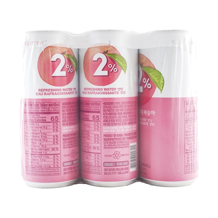 상쾌한 물 2% 복숭아 음료, 8.12 fl oz*6캔 3
