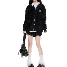 【中國直郵】 奢笛熊 秋冬新款防水貂開襟軟糯系外穿韓版寬鬆外套慵懶風毛衣 黑色 均碼