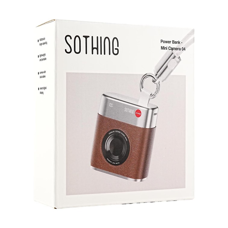 Mini Camera Design Power Bank 10000mAh Fast Charge Portable Brown 7