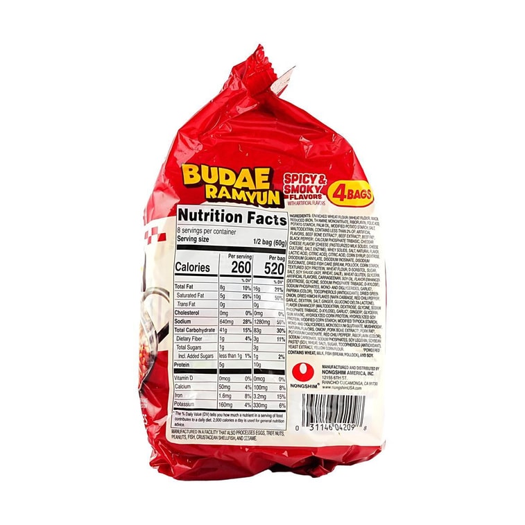 Budae Ramyun Noodles with Soup Mix- Instant Noodle, Spicy & Smoky Flavor, 4.23 oz *4 Bags, 16.9 oz 5