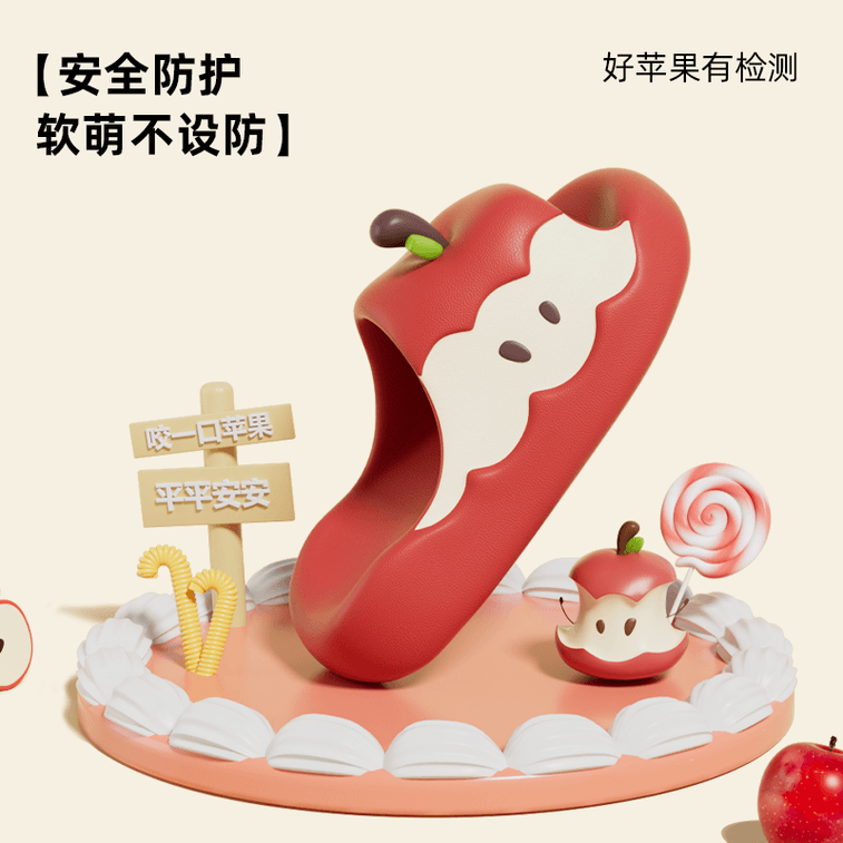 Thick Apple Shaped Slippers【3.5cm Higher】 Soled Creative Slippers Stylish Versatile Unisex Anti-slip Bathing Odor Proof Beach Slippers Summer Outdoor Slippers SIZE 38-39 Red Color 5