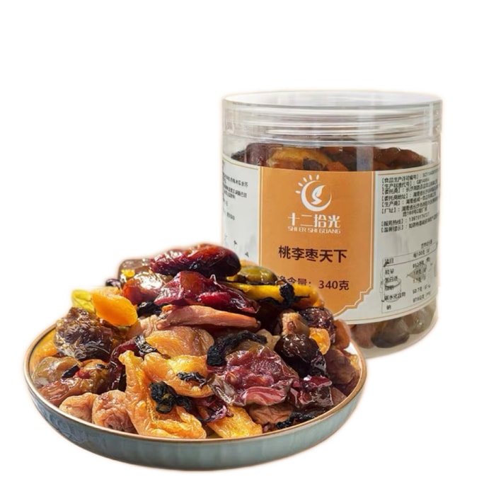 【中国直邮】 十二拾光 湖南特产李干桃干枣干休闲食品小零食桃李枣天下340g*1瓶