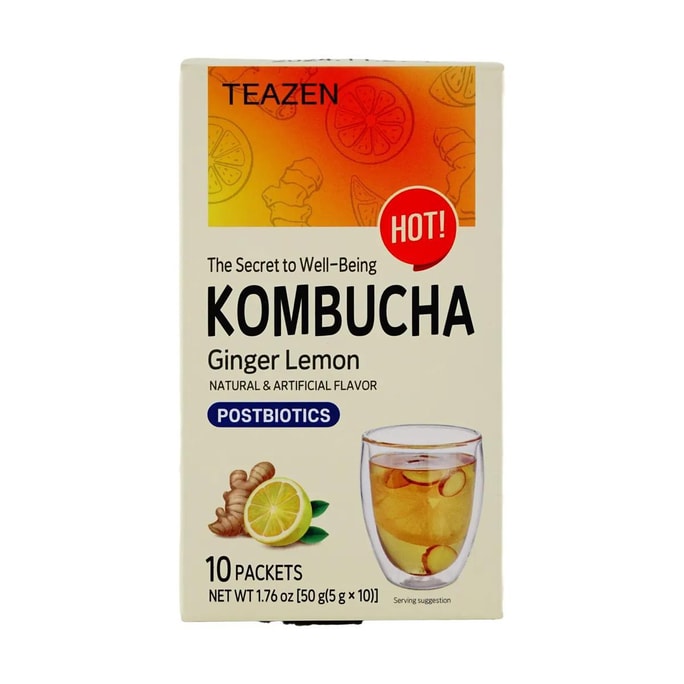 【BTS推荐】热姜柠檬康普茶饮料混合物 - 益生菌健康饮品 10包* 0.17oz