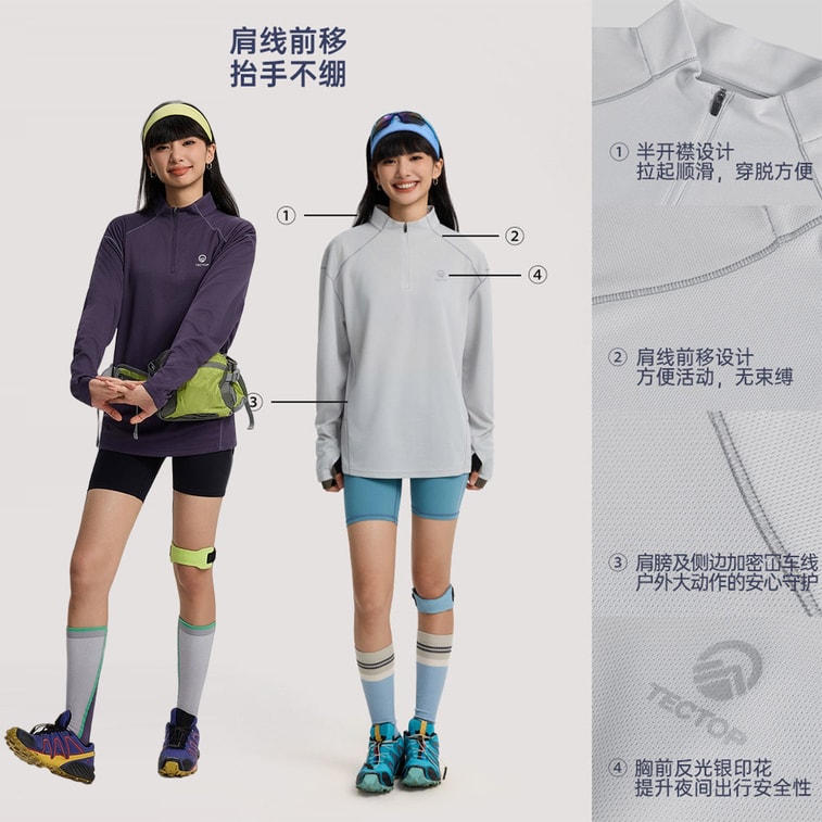 【中國直郵】 HSPM 蜂窩網眼立領彈性男女款速乾長袖T卹 瑪瑙灰 M 1件 4
