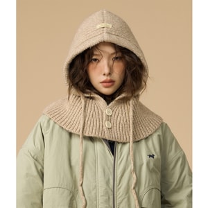 New Retro Cold Resistant Knitted Yarn Warm Scarf With Integrated Ear Protection Hat Khaki F