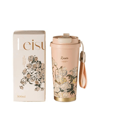 【中国直邮】 摩登主妇 纯钛保温杯女高颜值水杯吸管杯玫瑰500ml*1盒