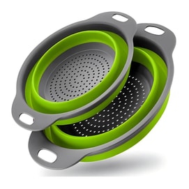 바일링케 2-플리즈 실리콘 물 빠짐 바구니 (파스타, 야채, 과일 물기 제거용). 주방 및 여행용으로 적합 (녹색).