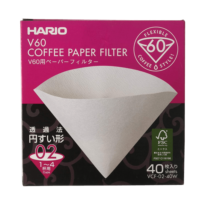 日本 HARIO 圓錐形咖啡濾紙V60 02W 40張