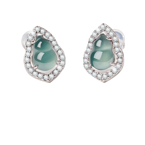 Earrings For Women Sterling Silver And Jadeite Earrings Gourd-shaped Earrings Silver Color Ice-type 11*8mm 1 Pair