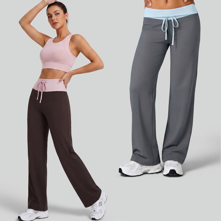 Colorblock Athletic Casual Pants Distilled Coffee XL 1 Piece Loose Drawstring High Waist Straight Leg Elastic Slim Fit Trousers 6
