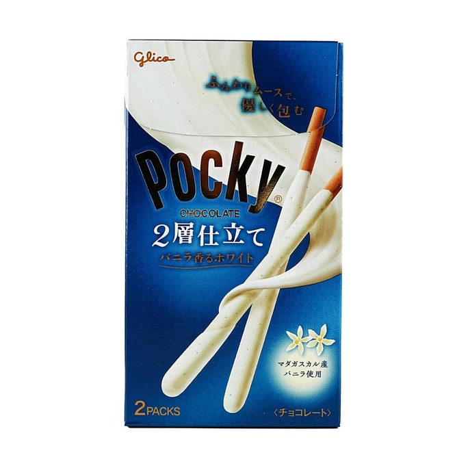 Pocky Biscuits 2 Layers White Chocolate Vanilla Flavor, 2 Bags