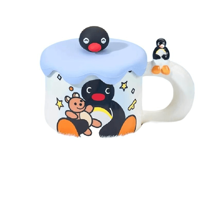 Pingu Co Branded Mug Cute Ceramic Water Cup Birthday Cup+Lid 8cm