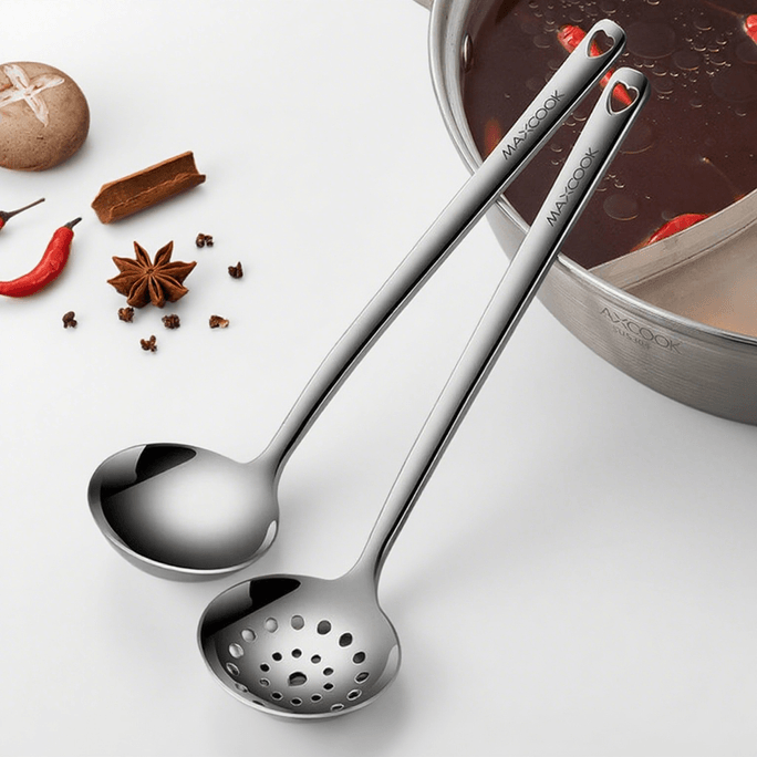 【中国直邮】 美厨 特厚不锈钢火锅勺汤勺漏勺2件装 1份